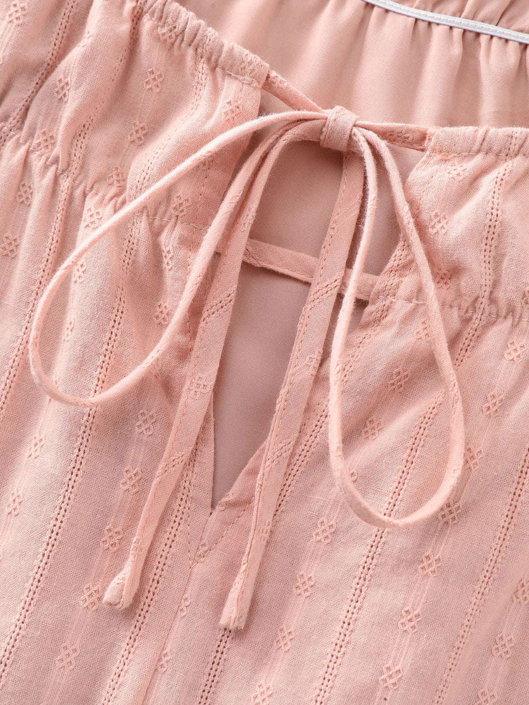 Pure Cotton Jacquard Neck-Tie Blouse