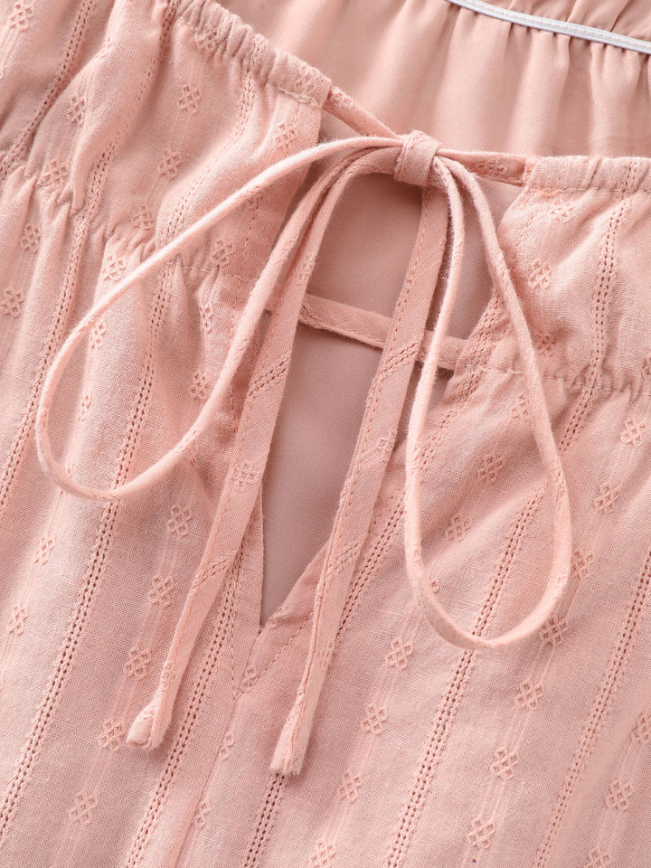 Pure Cotton Jacquard Neck-Tie Blouse