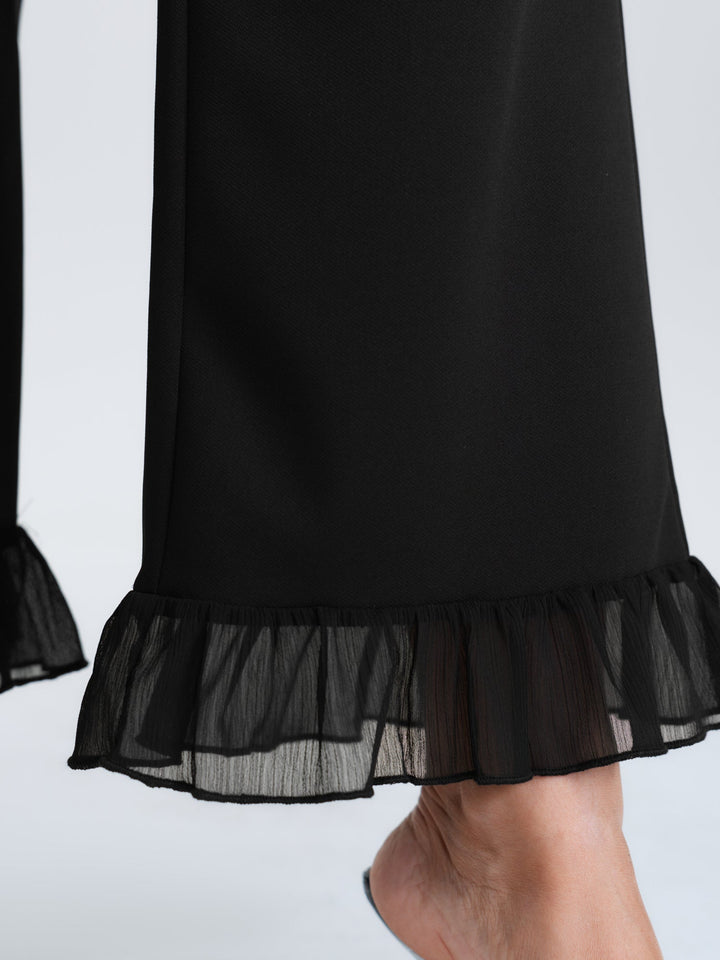 Ruffled Flared Hem Plain Pants