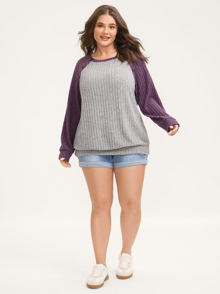 Heather Textured Color Contrast Sweatshirt