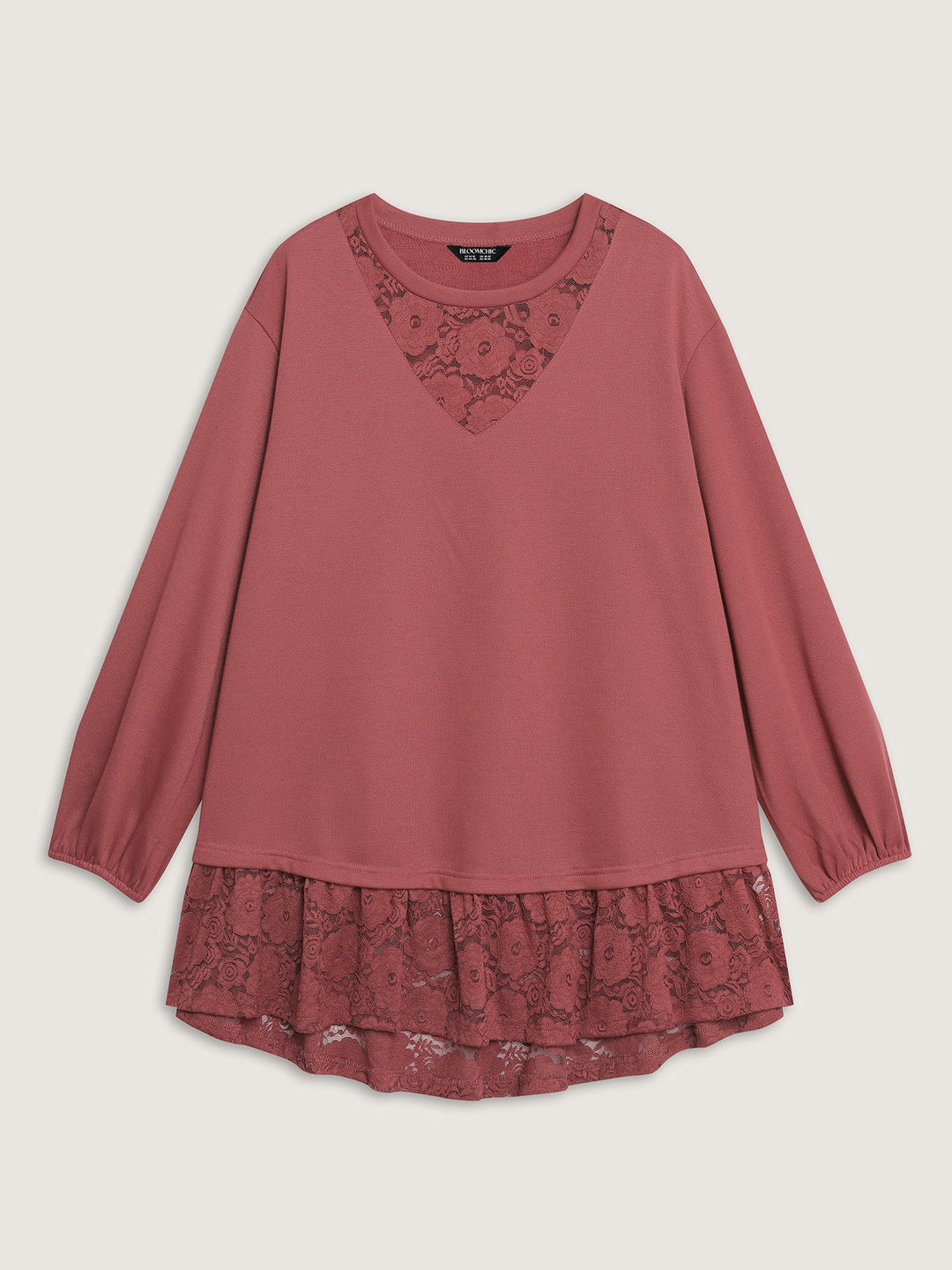 Lace Layered Hem Contrast Sweatshirt