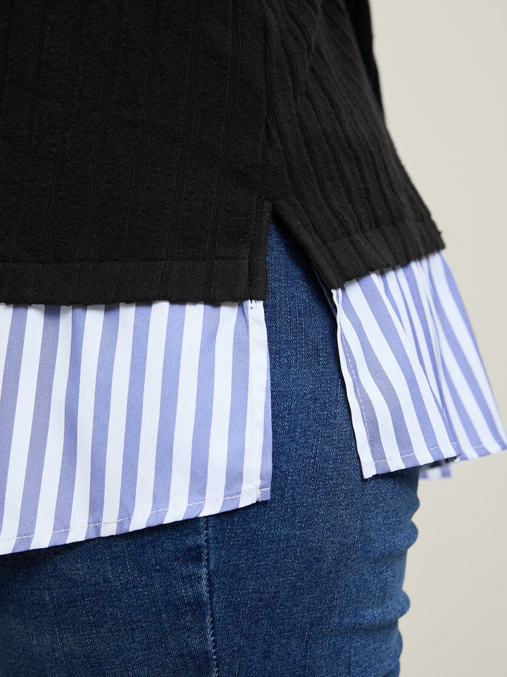 Ribbed Striped Stretchy Sweatshirt Top