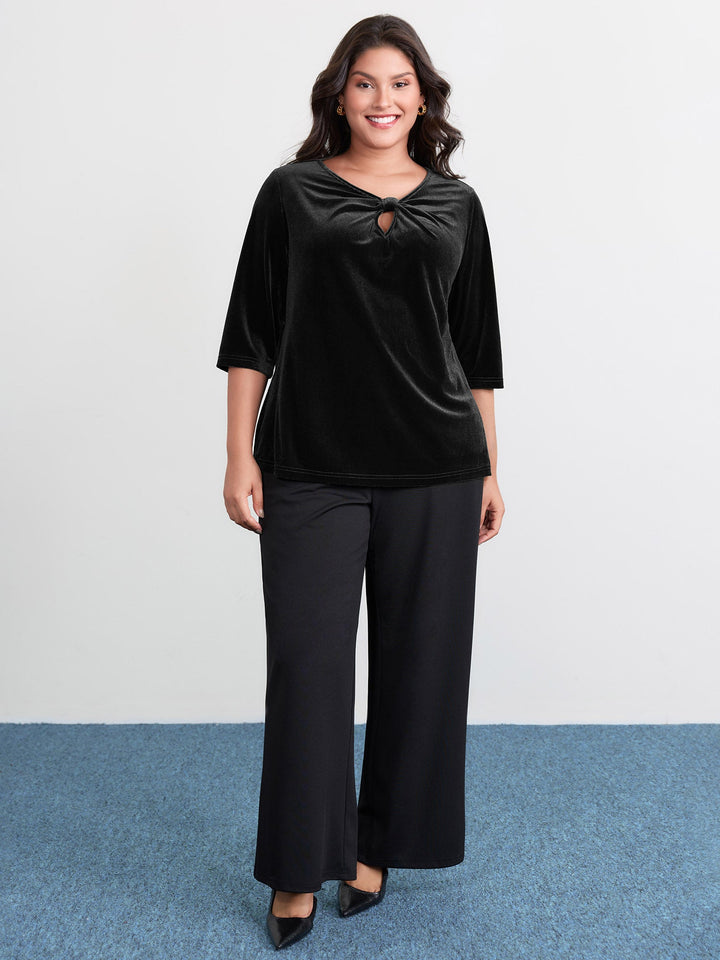 Velvet Twist Neckline Cut-Out Blouse