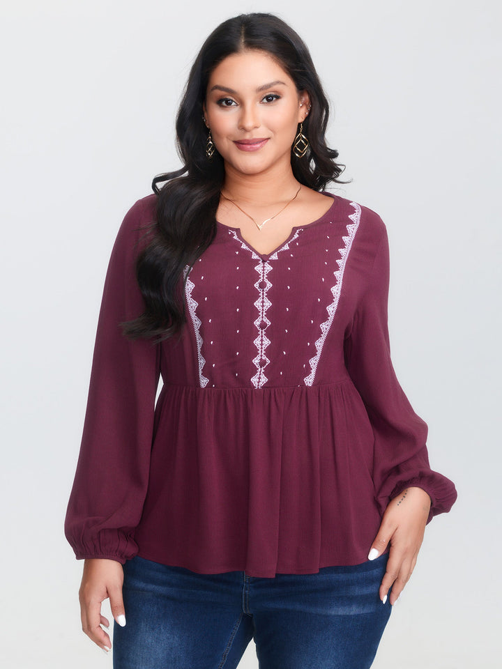 Geometric Print Cinched Flared Blouse