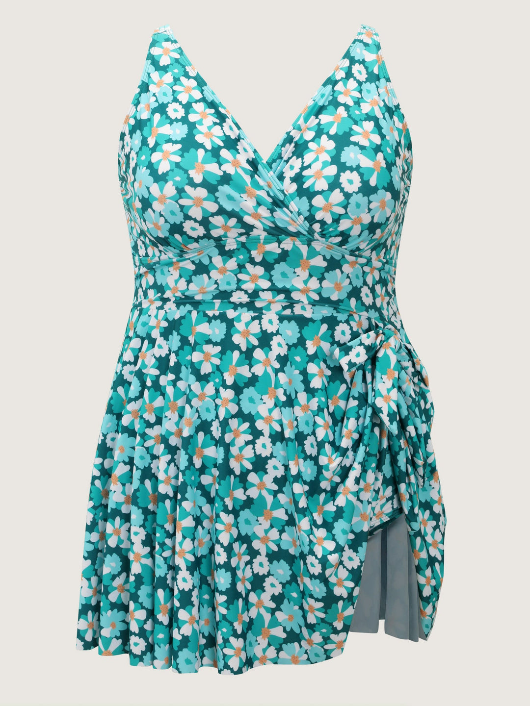 Floral Print Knotted Tie Hem Swim Dress