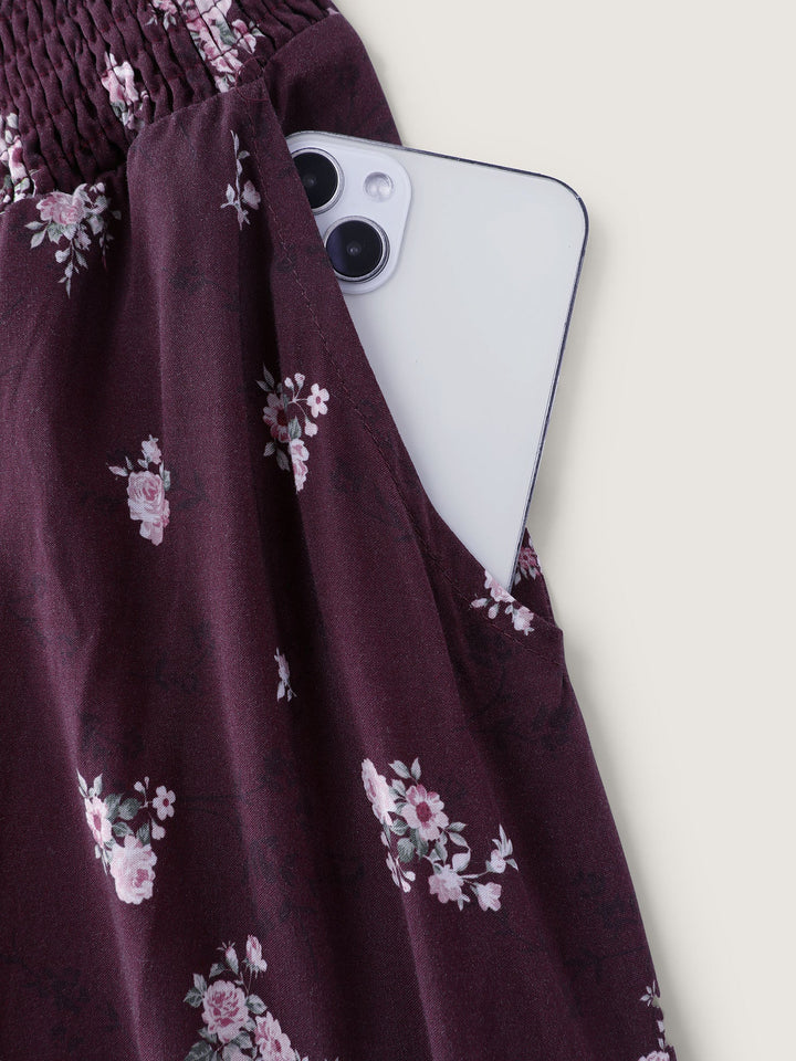 Floral Shirred Waist Tiered Maxi Skirt
