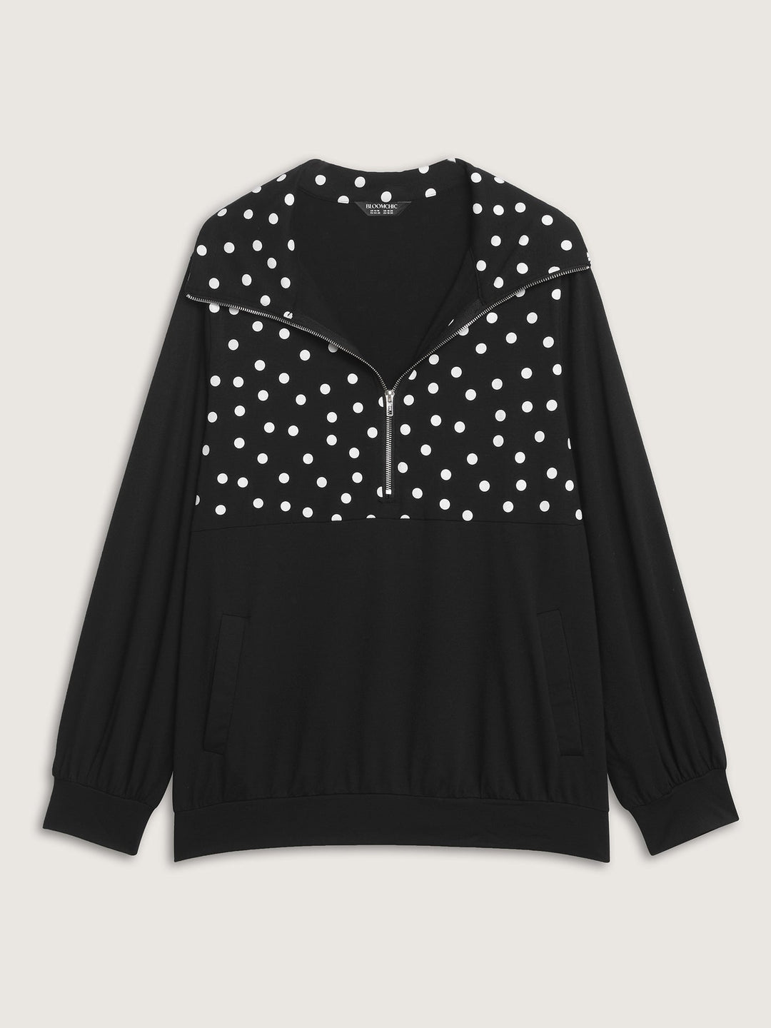 Stretchy Polka Dots Half-Zipper Sweatshirt