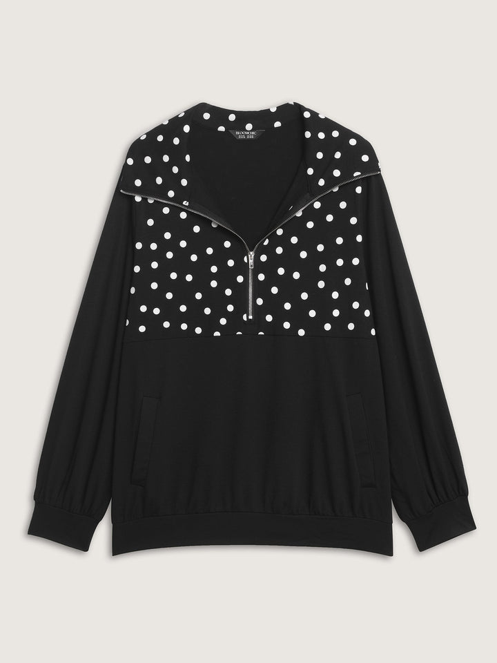 Stretchy Polka Dots Half-Zipper Sweatshirt