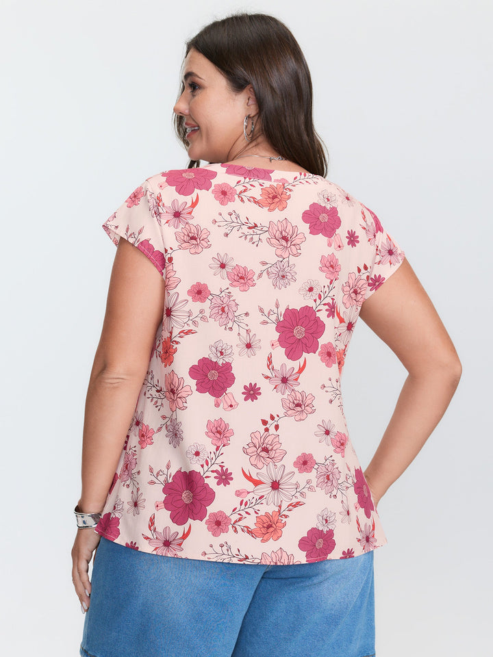 Floral Print Notched Collar Blouse