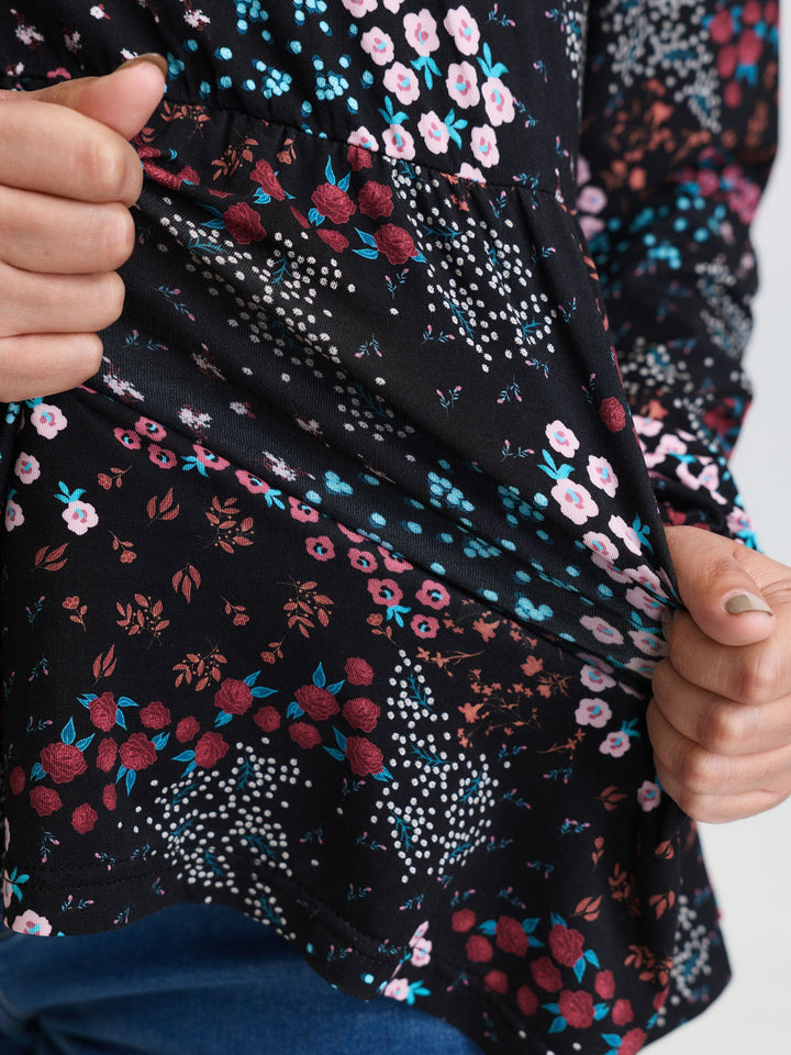 Floral Print Fit and Flare Knit Top