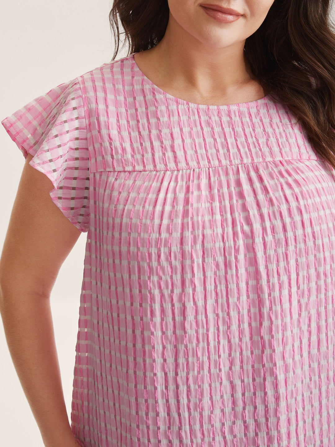 Textured Sheer Lined Flutter Sleeve Blouse