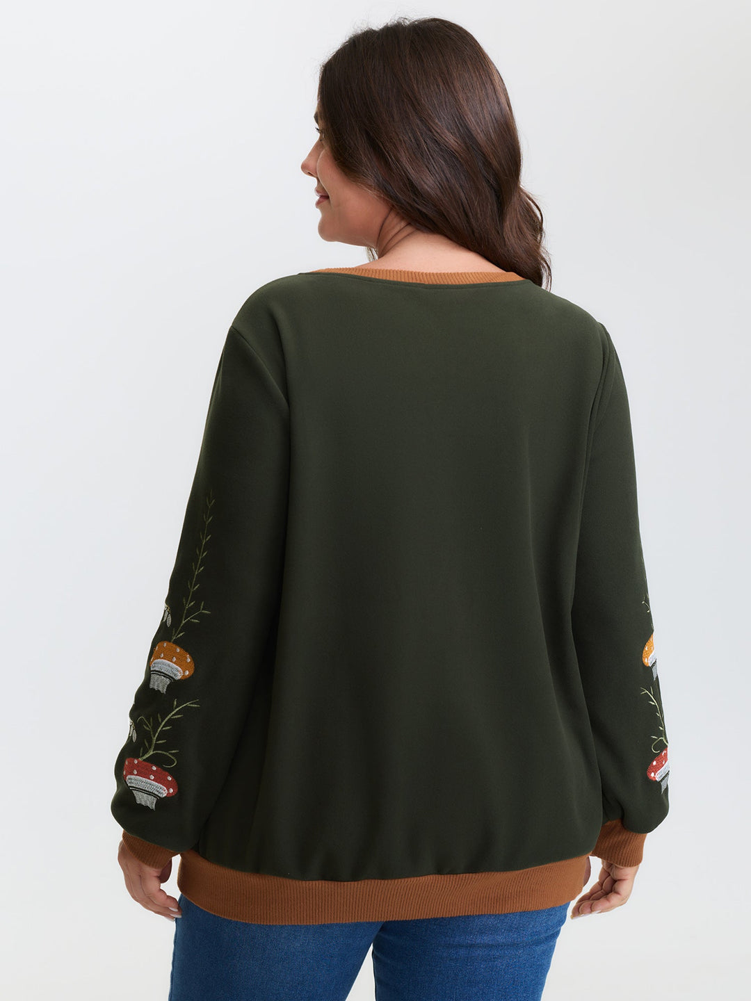 Plush Mushroom Embroidered Sleeve Sweatshirt