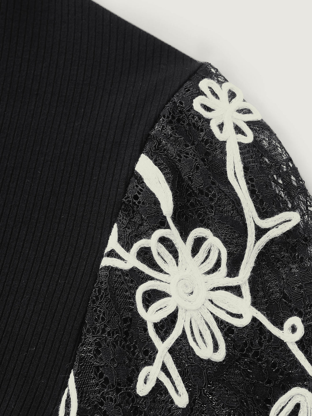 Floral Embroidered Lace Mock Neck Knit Top