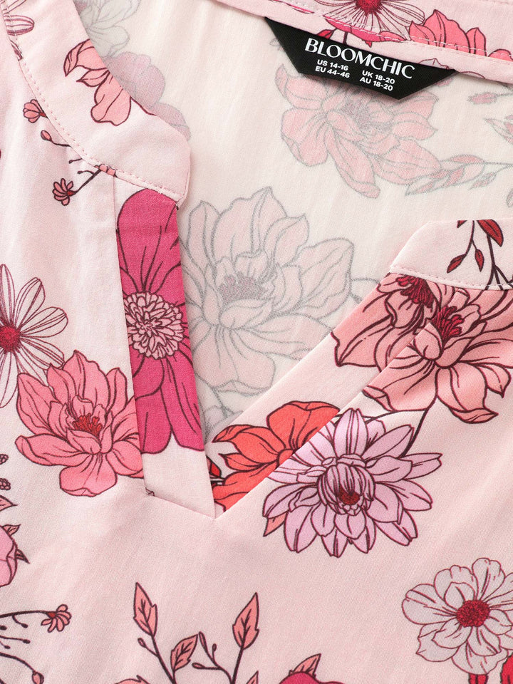 Floral Print Notched Collar Blouse