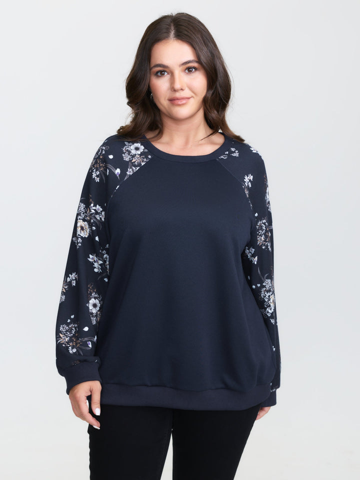 Floral Raglan Sleeve Plain Sweatshirt