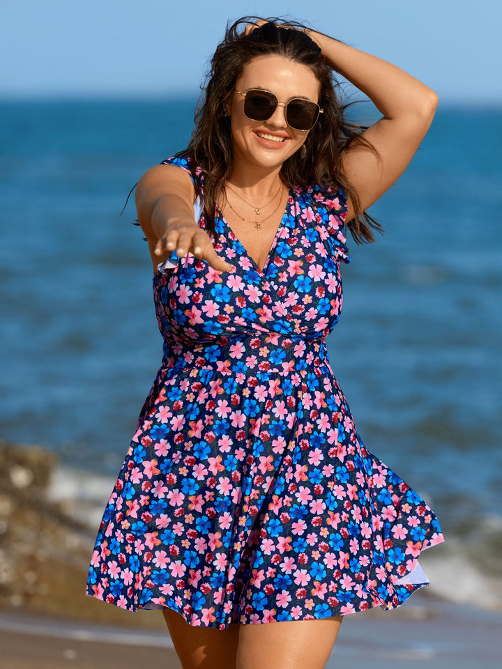 Floral Flutter Sleeve Flowy Swim Dress