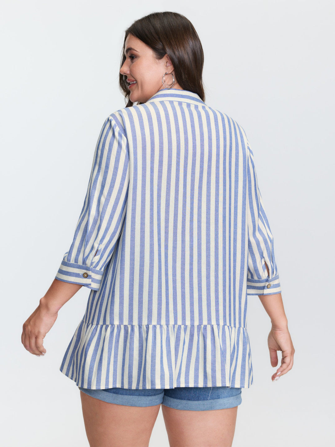 Striped Ruffled Hem Button-Down Top
