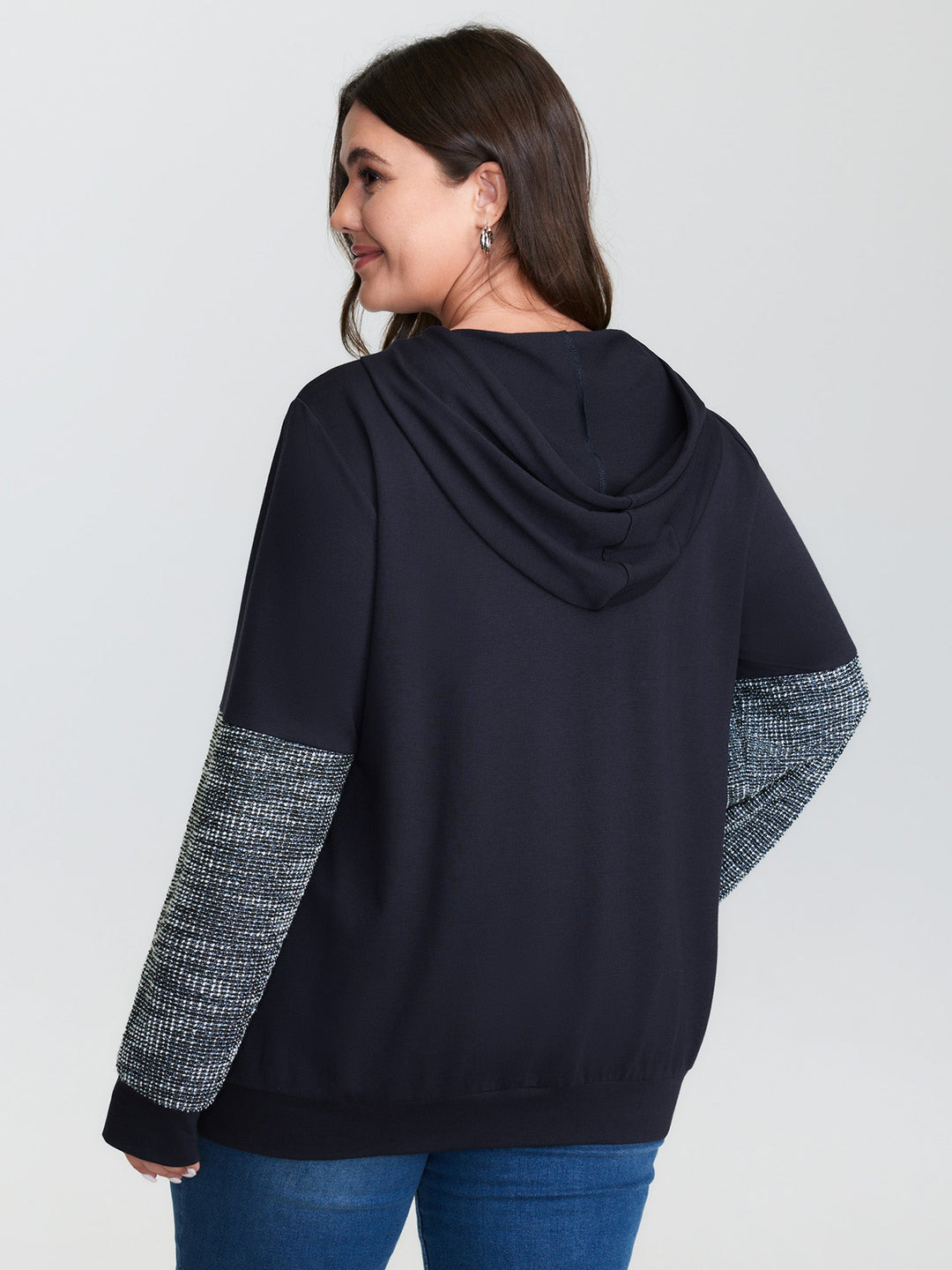 Spliced Color Contrast Textured Hoodie