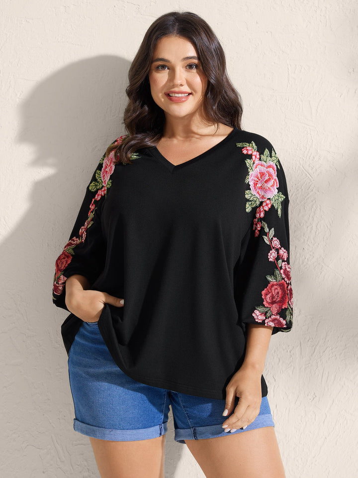 Rosy Embroidered Puffy Sleeve Sweatshirt