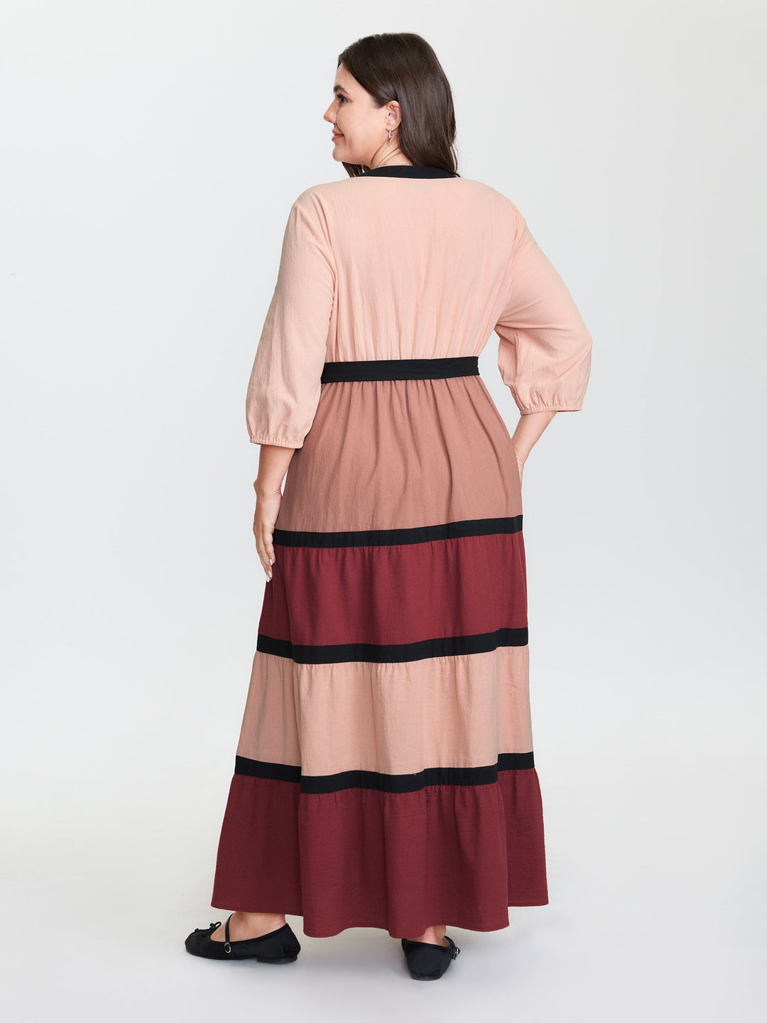 Cotton Colorblock Tiered Wrap Maxi Dress