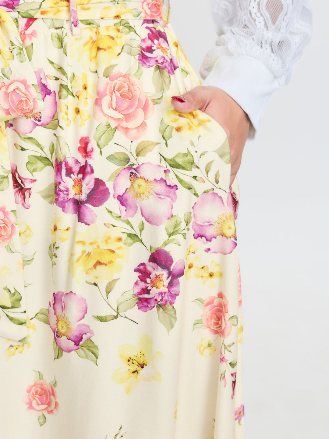 Sweet Floral Print Stretchy Waist Midi Skirt