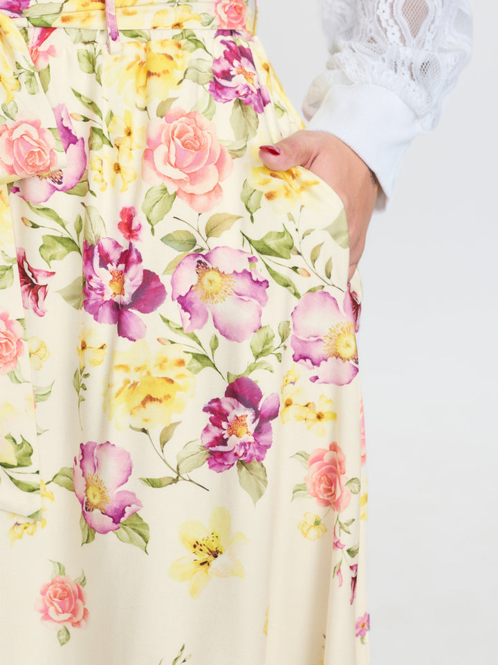 Sweet Floral Print Stretchy Waist Midi Skirt
