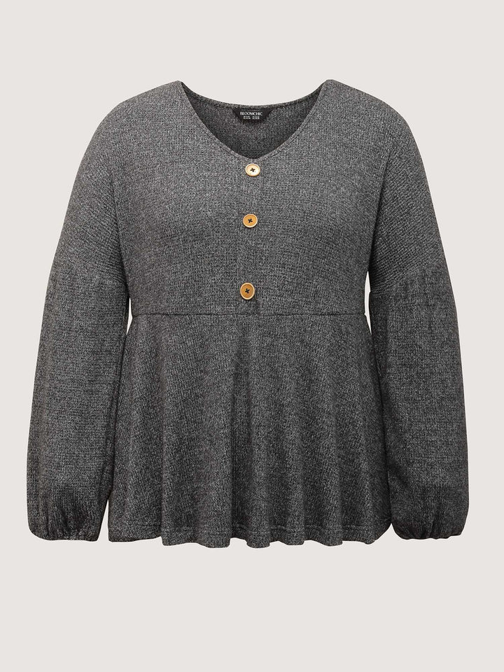 Supersoft Heather Stretchy Button Detail Knit Top