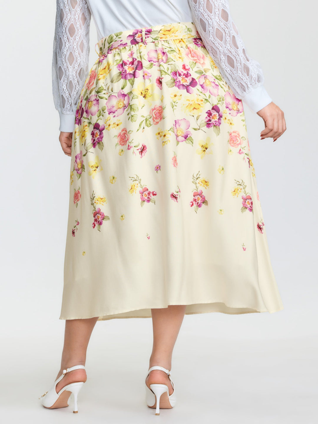 Sweet Floral Print Stretchy Waist Midi Skirt