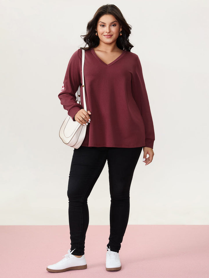 Gingham Heart Patch V-Neck Sweatshirt