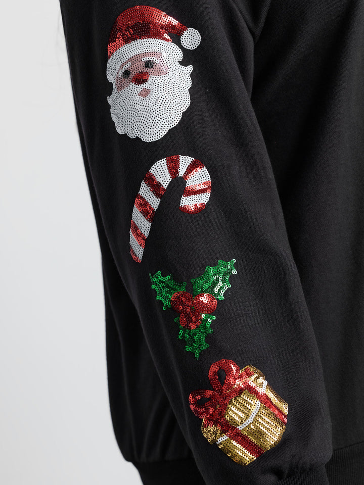 Holiday Sequin Embroidery Relaxed-Fit Sweatshirt