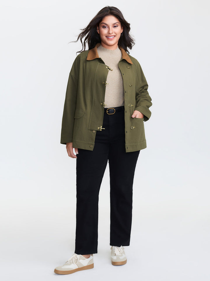 Pure Cotton Color Contrast Button Jacket