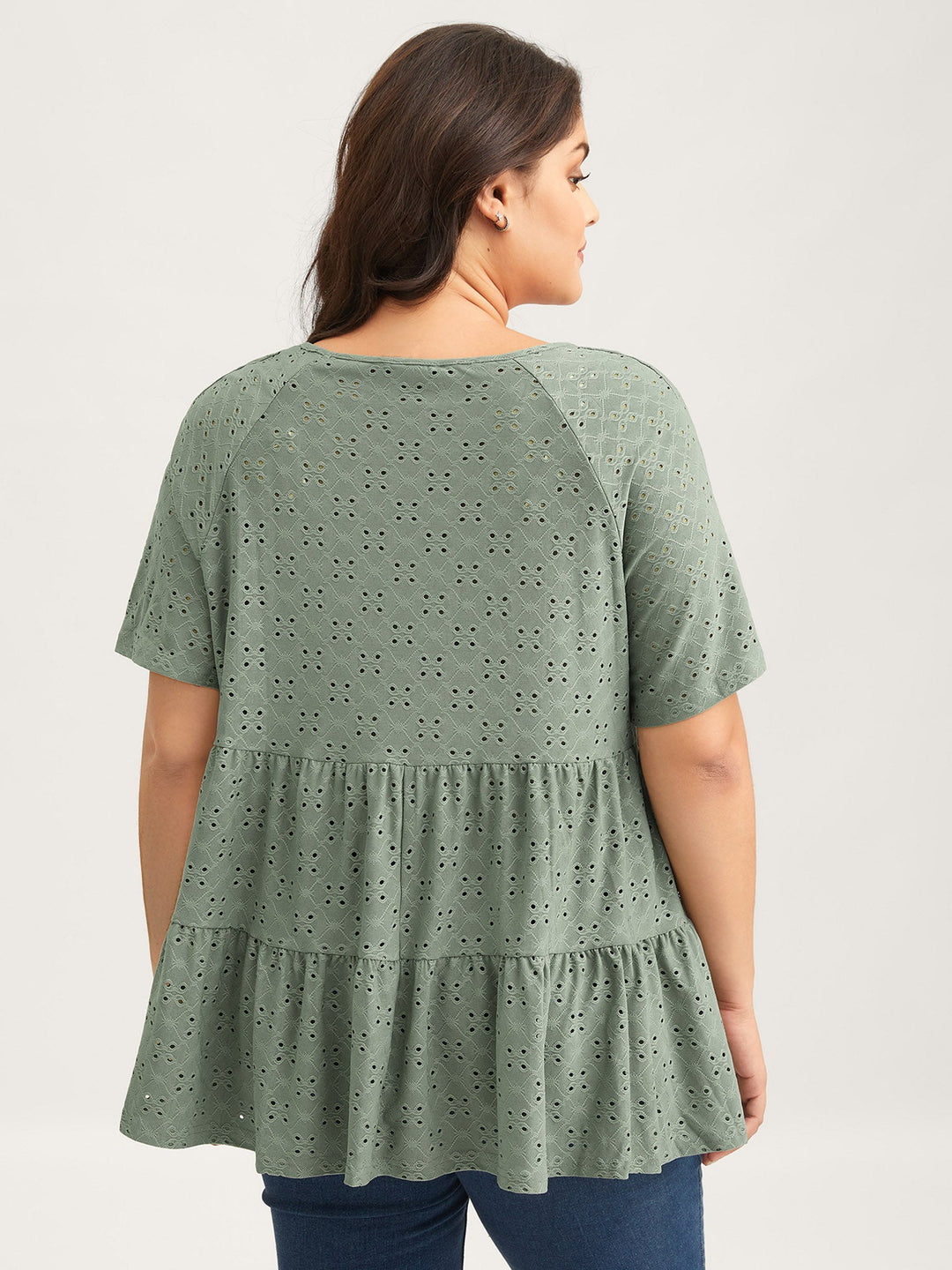 Solid Broderie Anglaise Ruffle Layered Hem T-shirt