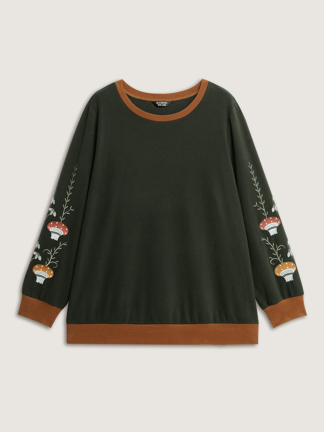 Plush Mushroom Embroidered Sleeve Sweatshirt