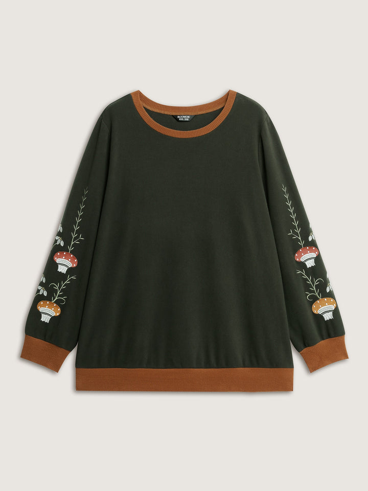 Plush Mushroom Embroidered Sleeve Sweatshirt