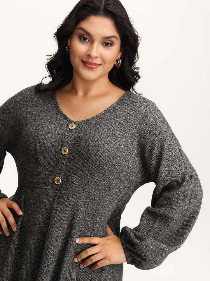 Supersoft Heather Stretchy Button Detail Knit Top