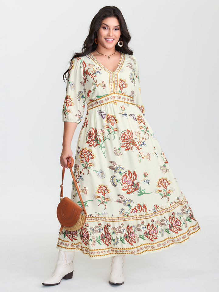 Floral Print V-Neck Flowy Maxi Dress