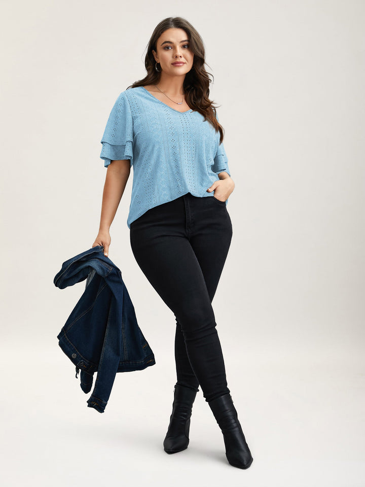 Jacquard Textured Lotus Leaf Sleeve Top