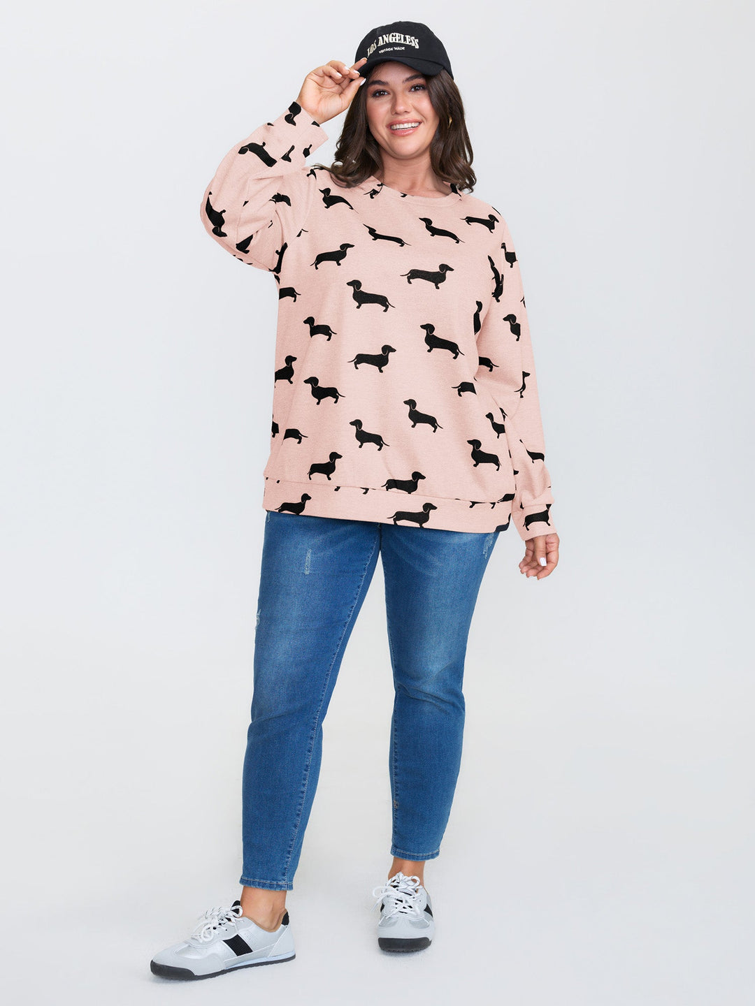 Puppy Print Round Neck Sweatshirt