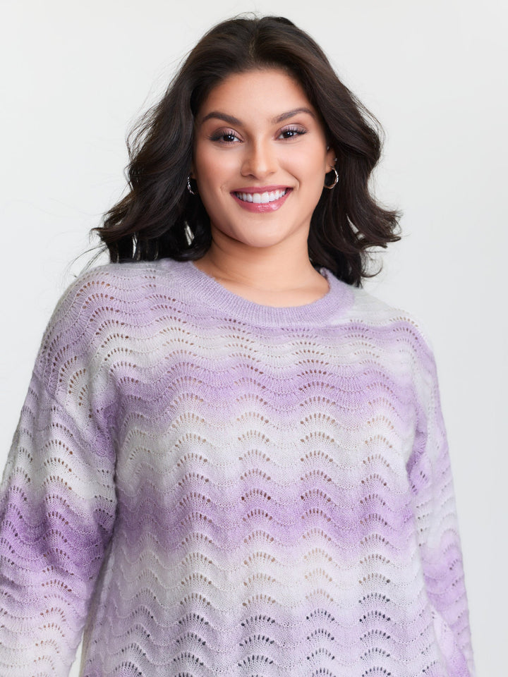 Textured Color Gradient Drop Shoulder Pullover