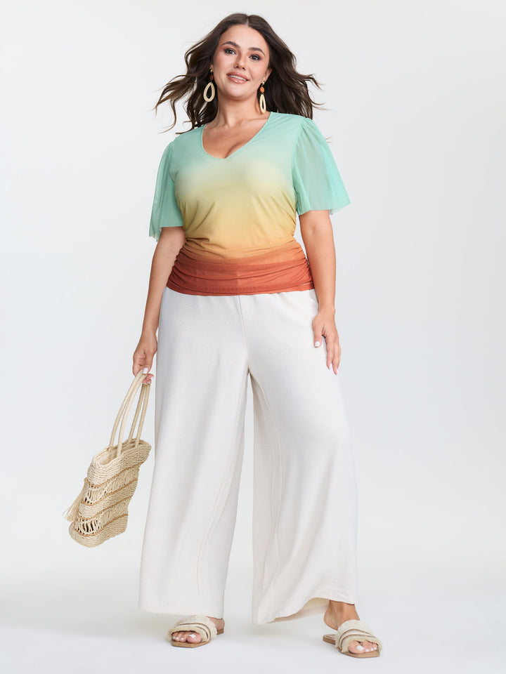 Gradient Ruched Hem Stretchy T-Shirt