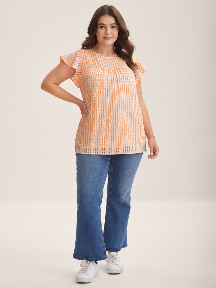 Textured Sheer Lined Flutter Sleeve Blouse