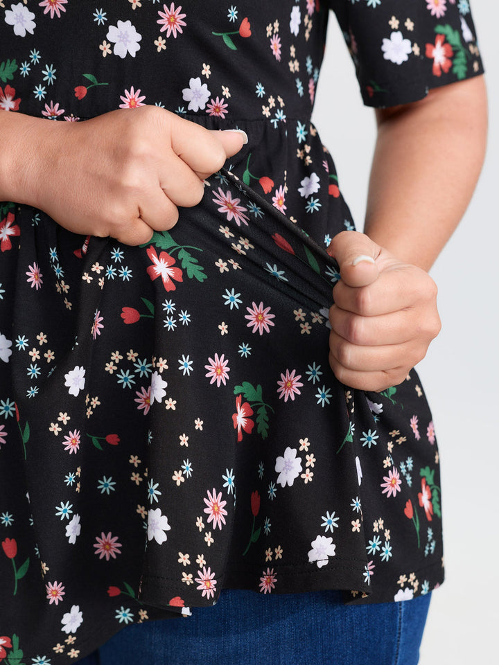 Stretchy Crisscross Back Floral Knit Top