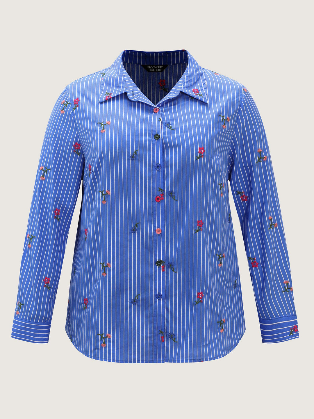 Floral Embroidered Striped Button-Down Shirt