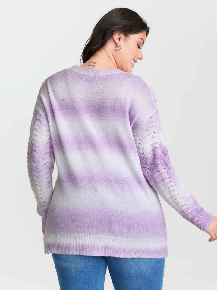 Textured Color Gradient Drop Shoulder Pullover