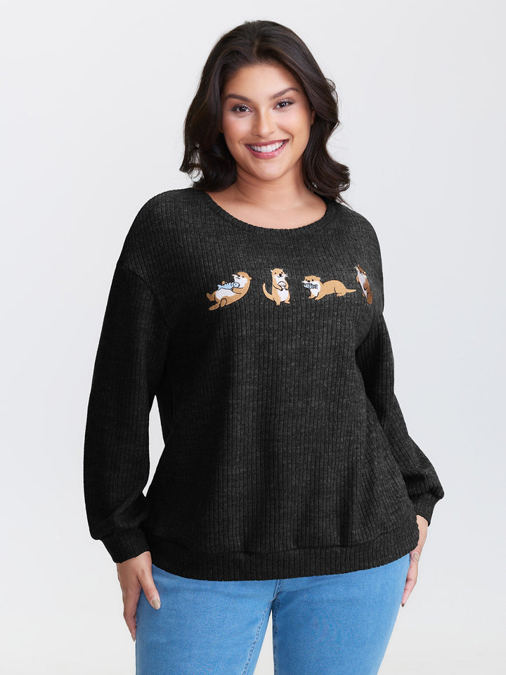 Happy Otter Embroidered Sweatshirt