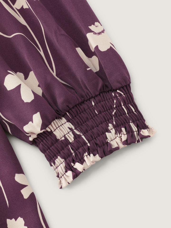 Floral Print Shirred Cuff Sleeve Blouse