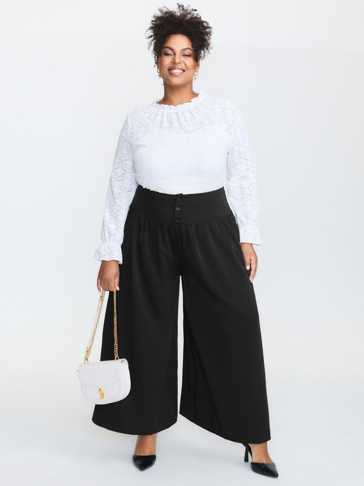 Wide Shirred Waistband Pockets Pants