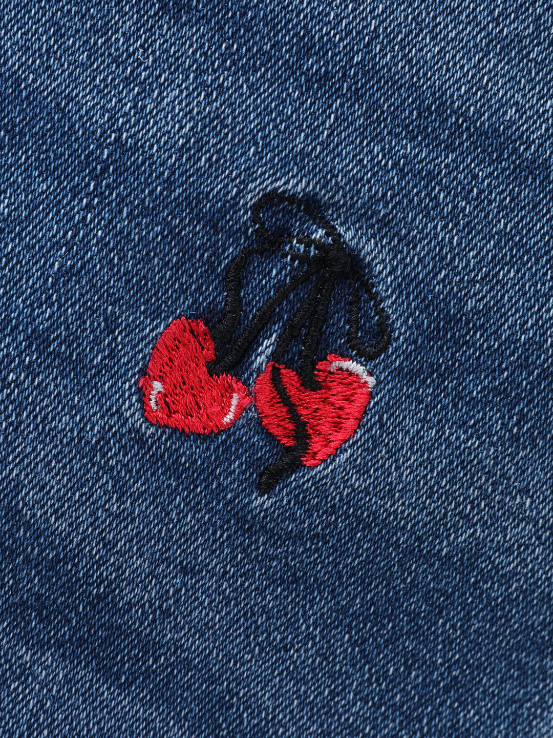 Cherry Embroidered Mid-Rise Straight Leg Jeans