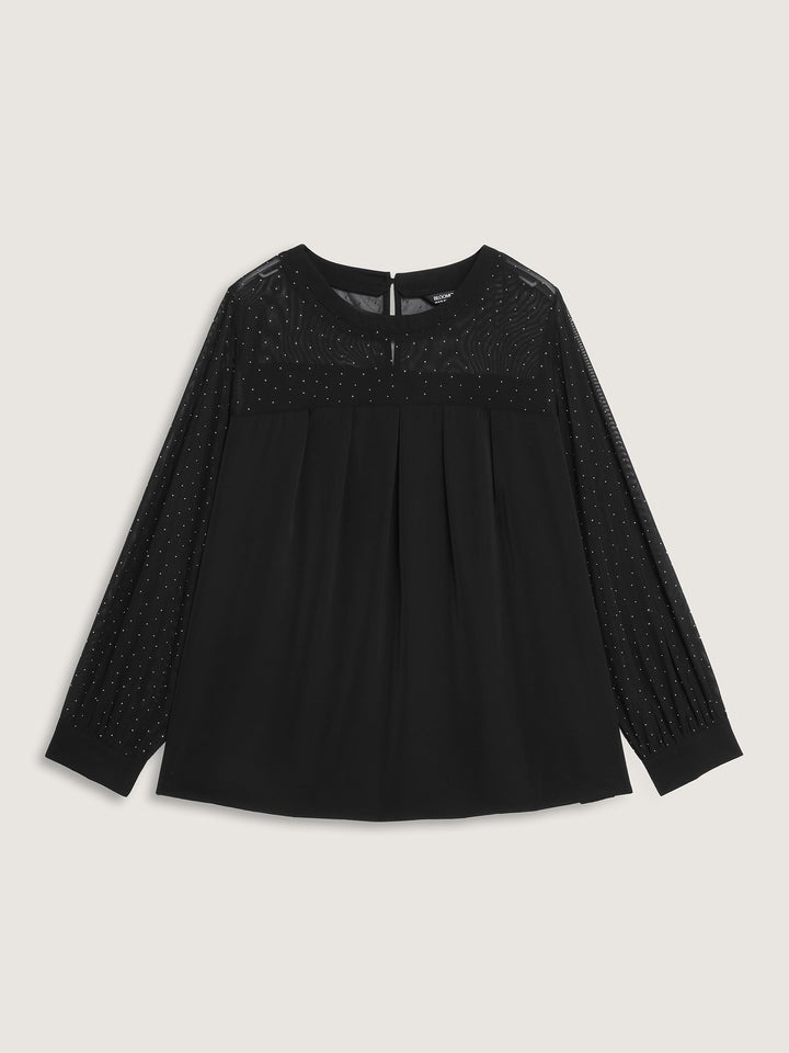Hotfix Rhinestones Sheer Blouse