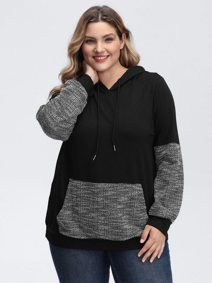 Spliced Color Contrast Textured Hoodie